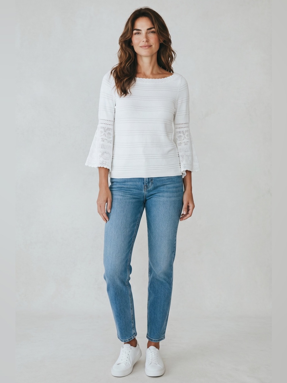 WHBM Lace Bell Sleeve Knit Sweater // Gray // XS // NEW